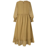 Casual Solid Puff Sleeve Ladies Kaftan Sundress ZANZEA Vintage Chiffon Dress Women 2023 Spring Ruffle Maxi Vestidos 703-1-Outfit