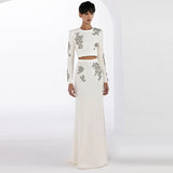 Star Fashion New Heavy Industry Nails Studded Short Top Long Half Skirt Set Two
