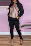 Stripes Patch Black Long Sleeve Top And Pants 2 Piece