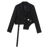 Women Black Irregular Ribbon Short Big Size Blazer New Lapel Long Sleeve Jacket Fashion Tide Spring Autumn 2023