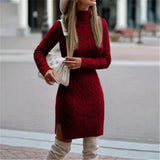 Fashion Knitted Sweater Dress Women Long Sleeve V Neck Solid Jumper Loose Knit Dresses Autumn Winter Female Sweaters