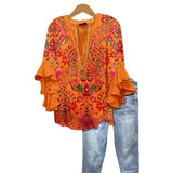 Creative Flower Element 3D Printed Casual Trend V-Necked Lace