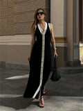 Sleeveless Single-Broced Knit Dress Tight Mid-Dressed Open-Shirt Sexy Summer Dress