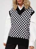 Casual Argyle Women's Vest Knitted Sleeveless Sweater Top For Women 2021 Autumn New V-Neck Pullover Vest Y2k