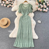 Korean Ins Short Sleeve V-Neck Hepburn Style Temperament To Show Thin Dress Women's Waist Bag Hips Long Skirt