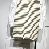 Clothing Striped Patchwork Midi Shirt Fake Two Pieces Spring Autumn Commute Turn-down Collar Casual Straight Loose Blouse-Outfit