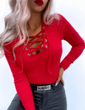 Red Lace-Up Long Sleeve Basic