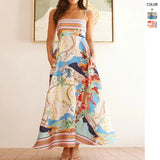 Spring Summer New Women's High-Waisted Prints Holiday Wind Swing With Dress