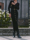 Long-Sleeved Knitted Dress Button-Button Fork 2025 Bag-Button Sweater Cardigan