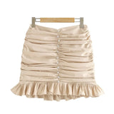 Women Chic Fashion Appliques Ruffled Pleated Mini Skirt Vintage High Waist Back Zipper Female Skirts
