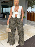 Fall Streetwear Baggy Cargo Pants Women 2022 High Waist Khaki Print Drawstring Sweatpants Pocket Pants Trousers