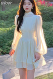 White Chiffon Maxi Dresses for Women Elegant Sleeve Slim Puff Sleeve bodycon Dress Gentle Fairy Short Dress Summer