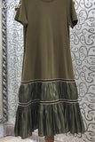 Casual Patchwork Folds Dress For Women Round Neck Short Sleeve Loose Waist Long Dresses Female 2023 Fashion Summer