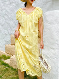 New Holiday Dress Women's Short-Sleeved Seaside Beach Dress European Women's Loose Mid-Long Dress