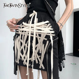 Casual Bandage Cross Mini Skirt For Women High Waist Black Streetwear Skirts Female Fashion New Clothing