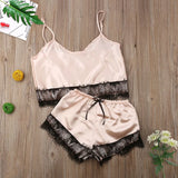 2020 New Simulation Lace Trim Split Pajamas Set Sex Lace