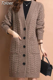 Women Autumn Long Sleeve Loose Fashionable V Neck Temperament Knitted Sweater Cardigans Basic Causal Coat Tops 2023 425-1-Outfit