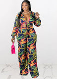 Formal Print Knotted Crop Top and Matching Pants 2PC