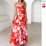 New Small Broken Flower Wave Strap Sling Skirt Temperament A-Character Dress