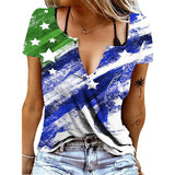 V Neck Tee Shirt Women Summer Star Printed T-Shirts Short Sleeve Loose Casual Tops Fashion Pullover Vintage