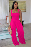 Toloer New Women's Solid Color Casual Strap Strapless Wide-Leg Jumpsuit-Outfit