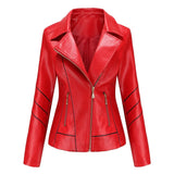 Winter Black Faux Leather Jackets Women Long Sleeve Plus Size Zipper Basic Coat Turn-down Collar Motor Biker