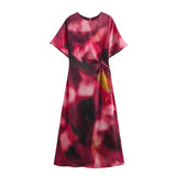 Women's Clothing 2025 Spring New Temperament Elegant Silk-Sting Texture Waist-Print Amply