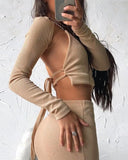Sexy Knitted Halter Lace-up Thank Long Sleeve Cape and Long Pencil Skirt Three PCS