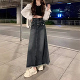 Toloer Denim Skirt Skirt Women's Summer 2023 New Retro Design Sense Minority Show Thin A-Line Long Skirt Skirt-Outfit