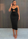 Sexy Sleeveless Solid Hollow Out Midi