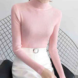 Neck Women Sweater Vintage Basic Solid Knitted Tops Casual Slim Pullover Autumn Winter Korean Tops Simple Chic Jumpers-Outfit