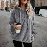 Women Fleece Hoodies 2021 Long Sleeve Hooded Pullover Sweatshirt Autumn Winter Warm Zipper Pocket Fur Coat Plus Size