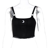 Y2k Sexy Backless Tank Top Womens Gothic Strapless Zipper Up Crop Tops Irregular Punk Style Female Vest Retro