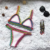 2021 Women Handmade Crochet Knit Swimwear Halter Patchwork Bathing Suit Swimsuit Biquini Thong Bikini traje de