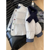 Loose Milk Blue Hatless Round-Neck Cotton Coat Women Winter Small Thick Short Cotton Cotton Jacket