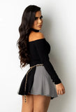 Off Shoulder Long Sleeve Crop Top and Pleated Matching Skirts 2pc