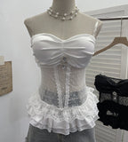 Eager Heavy-Working Transduce Mesh Lace Spliced Ribbon Ribbon Strap Chest Pad Tector Blouse