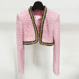Autumn And Winter New Star Fashion Chain Decoration Short Coarse Flowers Jacket