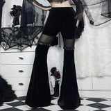 Hot Girls Summer Trousers Dark Net Stitching Slim High Waist Flared Trousers Casual Pants-Outfit