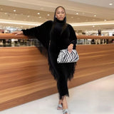 Autumn And Winter Knitted Jas-Song Dress High-Necked Bat Sleeve Open Fork And Hip Dress Women's