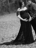 Elegant Lace Off Shoulder Mesh Maternity Long Dress 703-0-Outfit