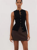Summer Sleeveless Single-Button Clasp Knit Small Cardigan New Tight Vest
