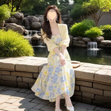 Dress Women's Summer 202 5 New Slimy Temperament Cardigan + Slings Broken Floral Dress Two