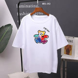 Cute Bear Printed T Shirts Women 2021 Summer New Kawaii Basic Loose Tees Soft Oversized Female Cotton Tops