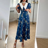 Spring New Women's Temperament Print Sexy V Lumbar Kinesy Short-Sleeved Dress