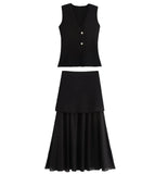 Women's ZA New Multi-Color Button Knitted Vest Vest Half-Skirt