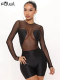 Summer Sexy Rompers Women Jumpsuits 2022 Long Sleeve O Neck Rompers Playsuits Mesh Patchwork Bodycon One Pieces