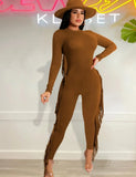 Sexy Round Neck Long Sleeve Tassels