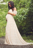 Elegant Lace Off Shoulder Mesh Maternity Long Dress 703-0-Outfit