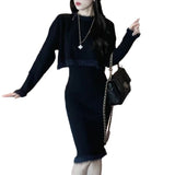Autumn And Winter Women's Wear New French Long-Sleeved Knitted Sweater Blouse Half-Length Dress Skirt Suit Hip Skirt-Outfit